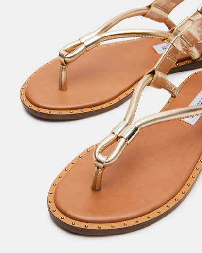 MEDUZA Gold Leather Women's Studded Thong Sandal