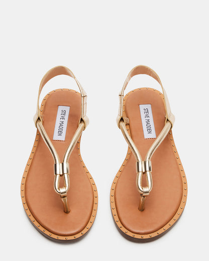 MEDUZA Gold Leather Women's Studded Thong Sandal