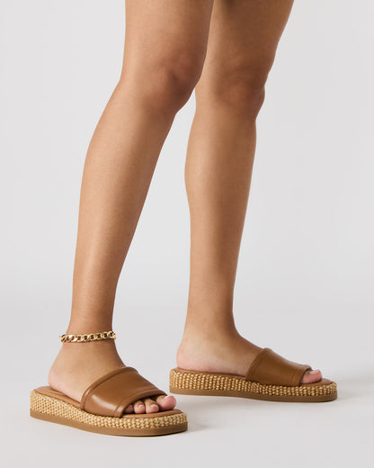 BOARDWALK Tan Leather Women's Raffia Slides
