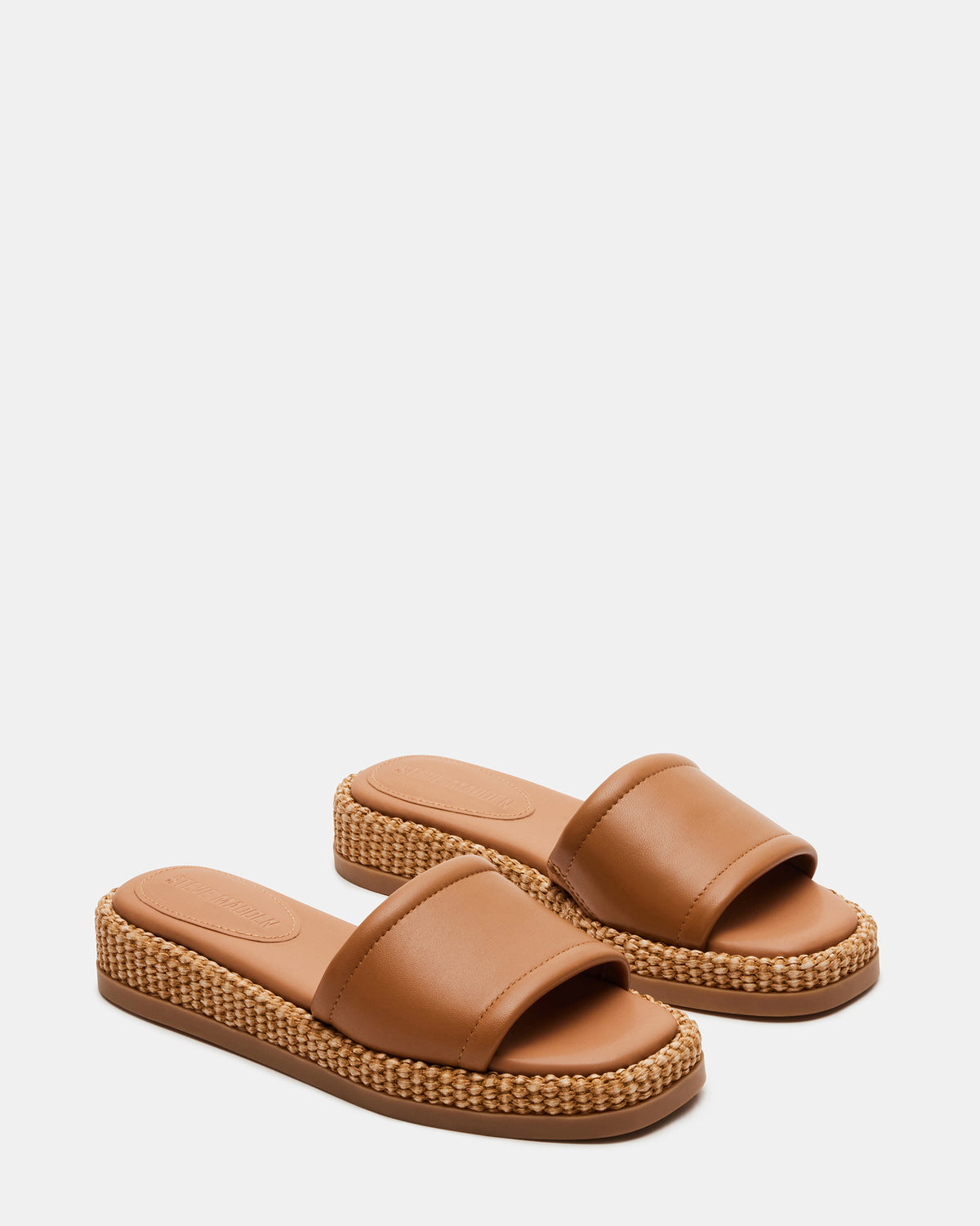 BOARDWALK Tan Leather Women's Raffia Slides