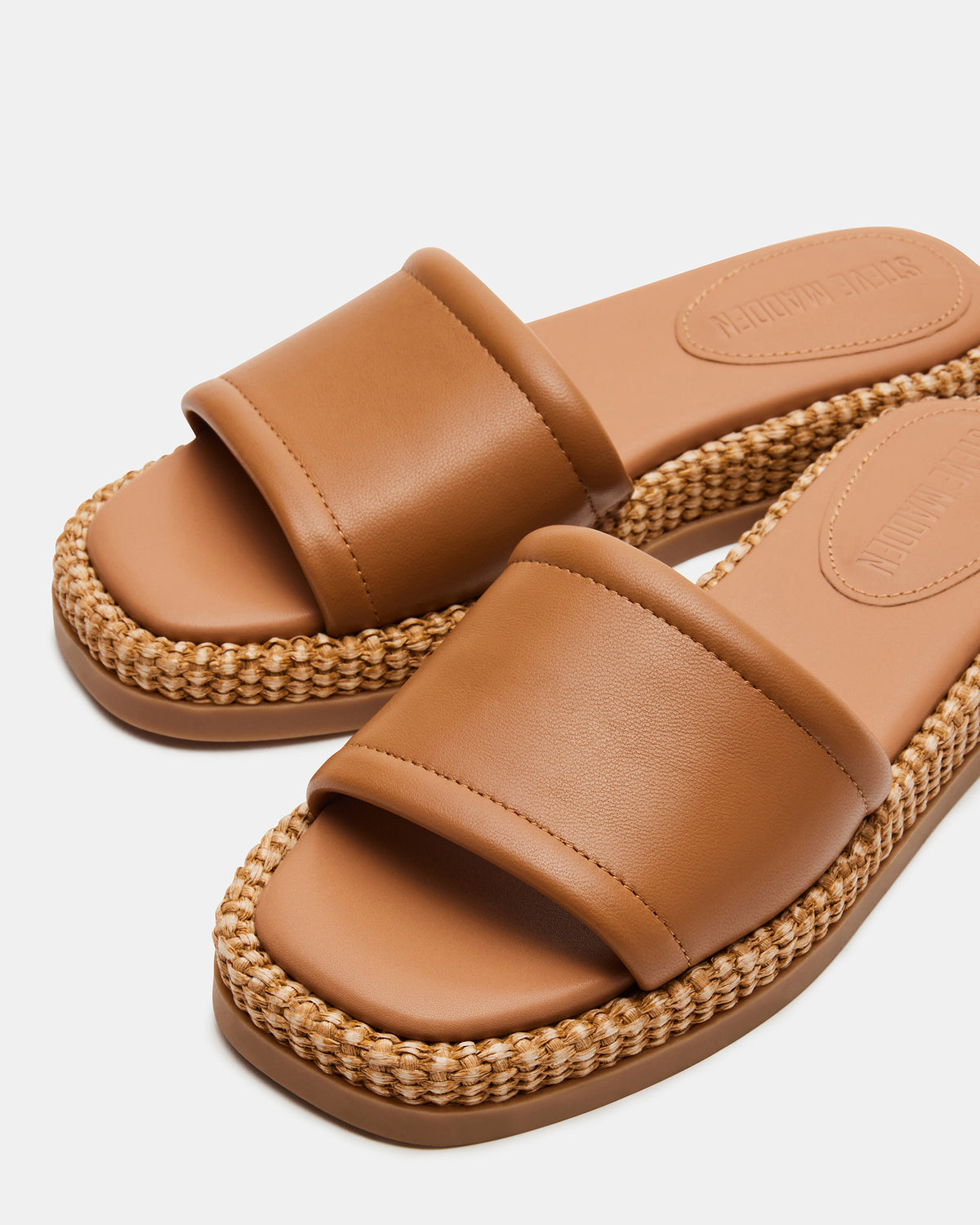 BOARDWALK Tan Leather Women's Raffia Slides