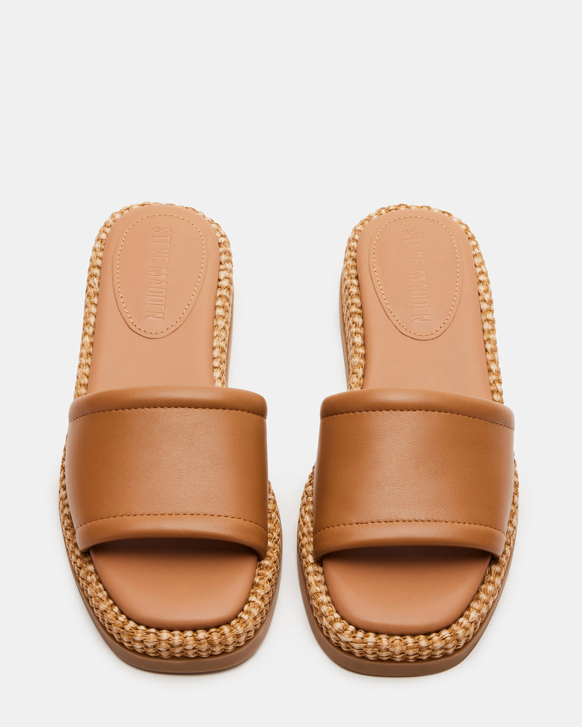 BOARDWALK Tan Leather Women's Raffia Slides
