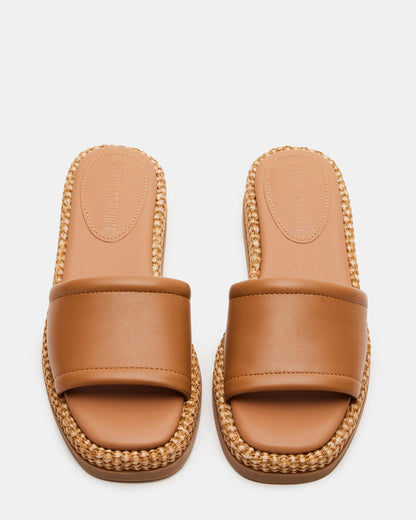 BOARDWALK Tan Leather Women's Raffia Slides