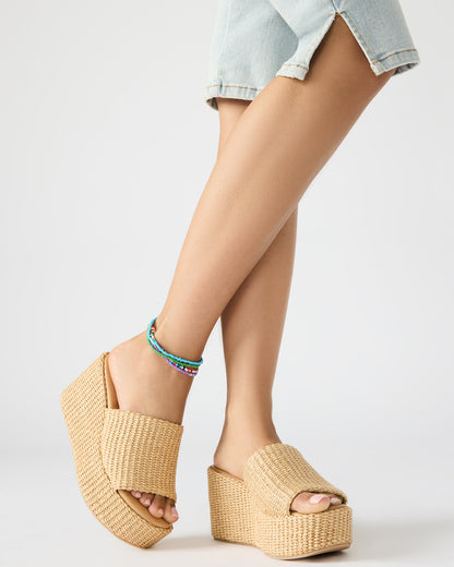 JETTY Brown Raffia Platform Wedge Women's Sandal