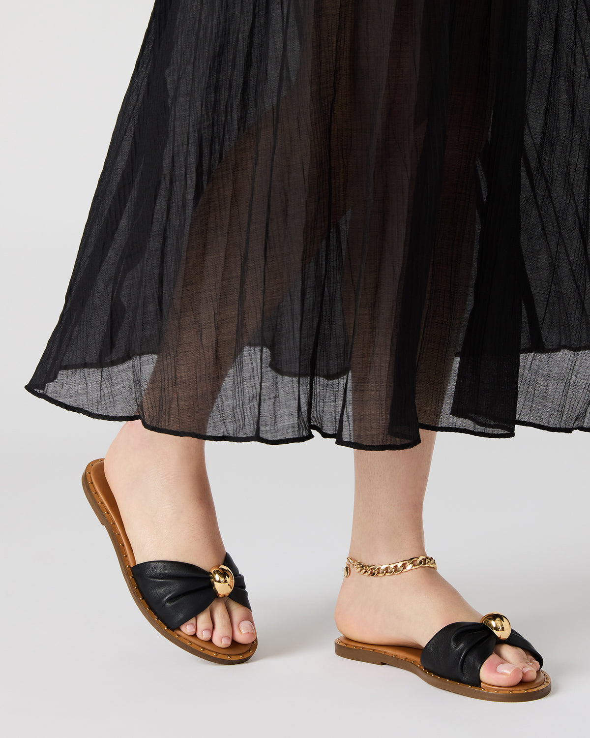 DIPSY Black Leather Slide Rounded Toe Women's Sandal