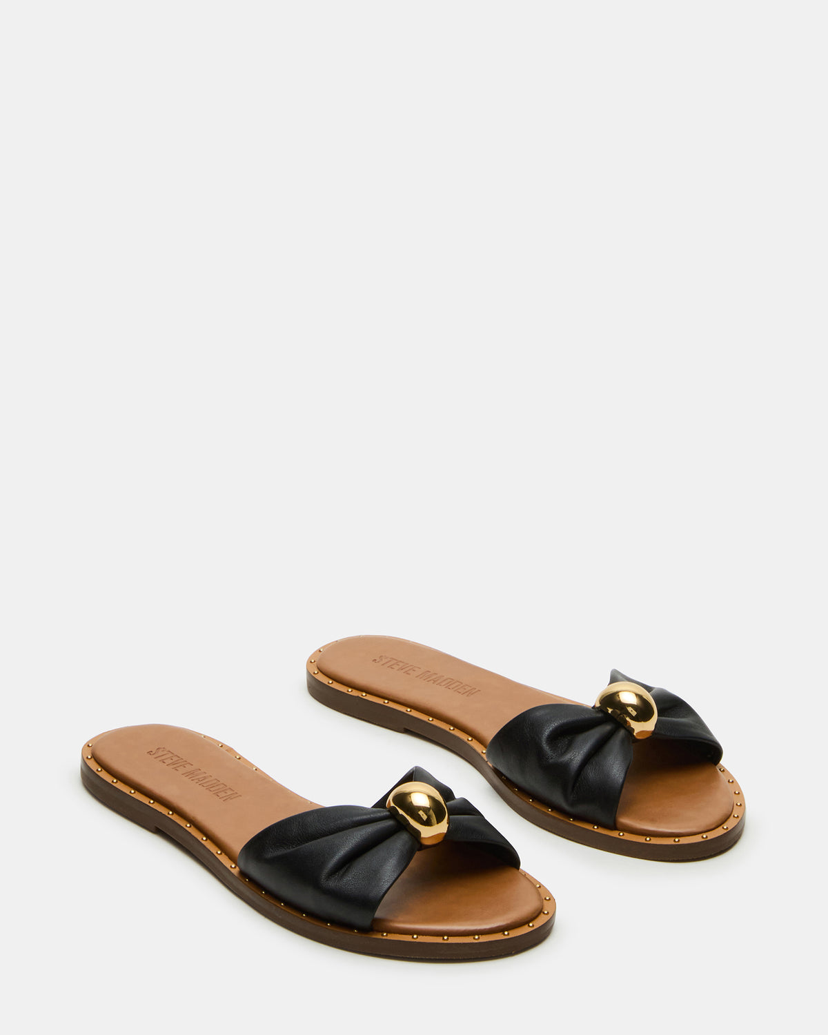 DIPSY Black Leather Slide Rounded Toe Women's Sandal