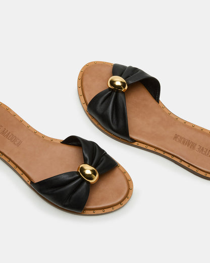 DIPSY Black Leather Slide Rounded Toe Women's Sandal