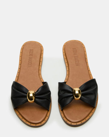 DIPSY Black Leather Slide Rounded Toe Women's Sandal