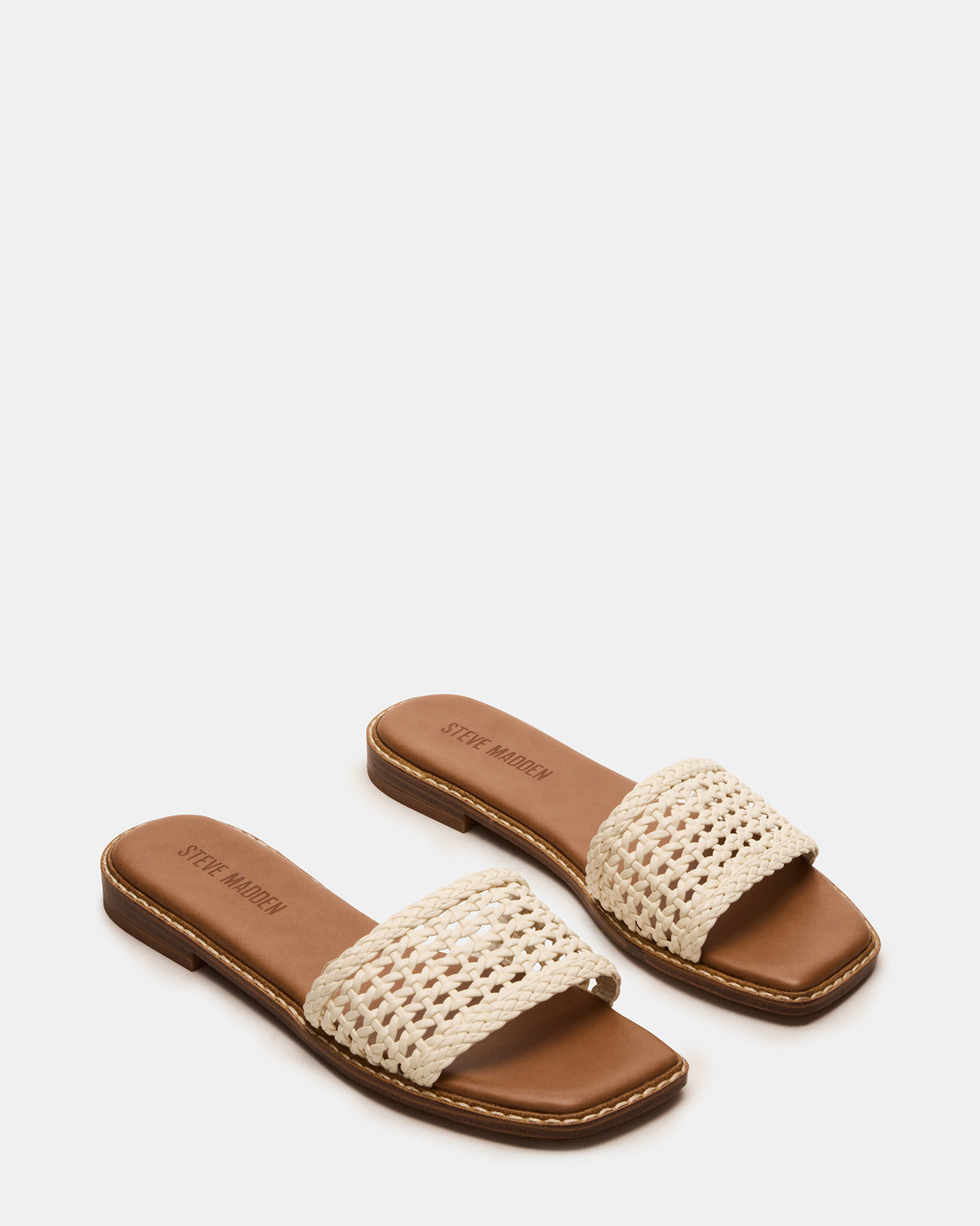 SNIDER White Square-Toe Slide Woven Women's Sandal