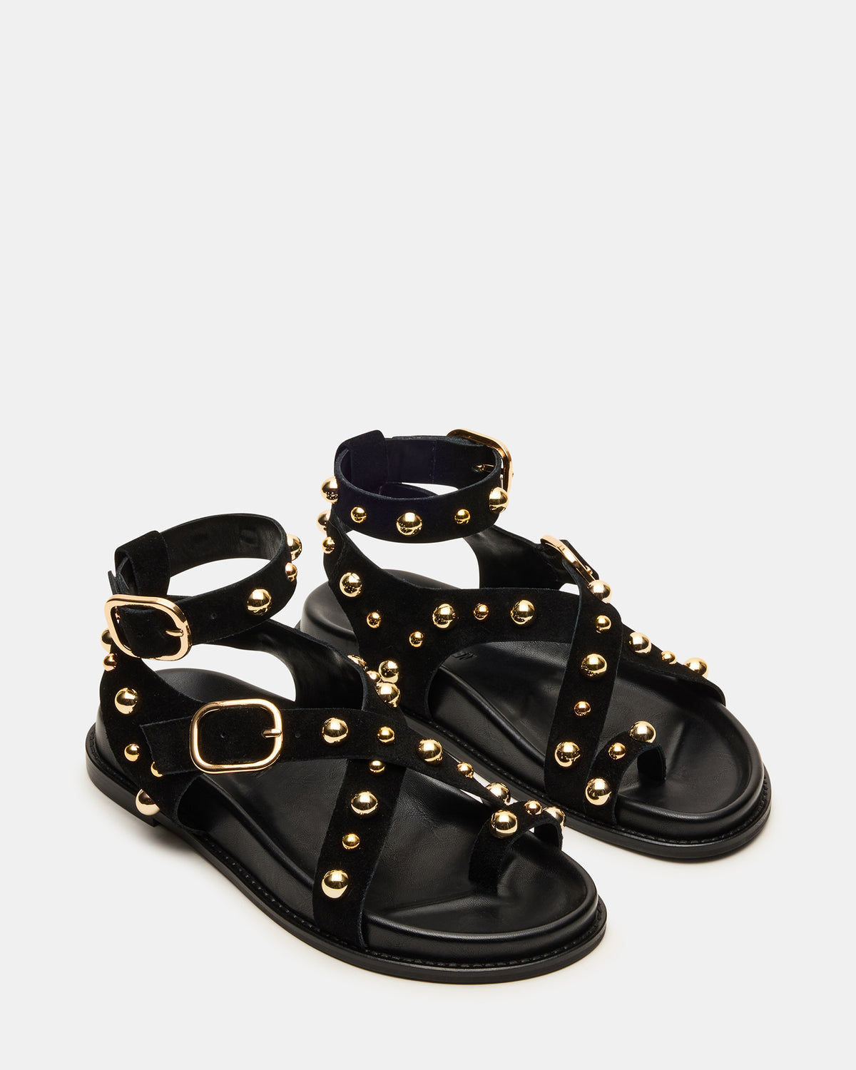 LINEAR Black Suede Strappy Footbed Studded Women's Sandal