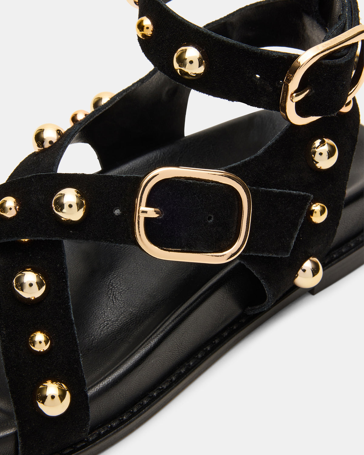 LINEAR Black Suede Strappy Footbed Studded Women's Sandal