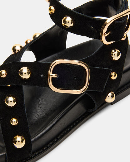 LINEAR Black Suede Strappy Footbed Studded Women's Sandal