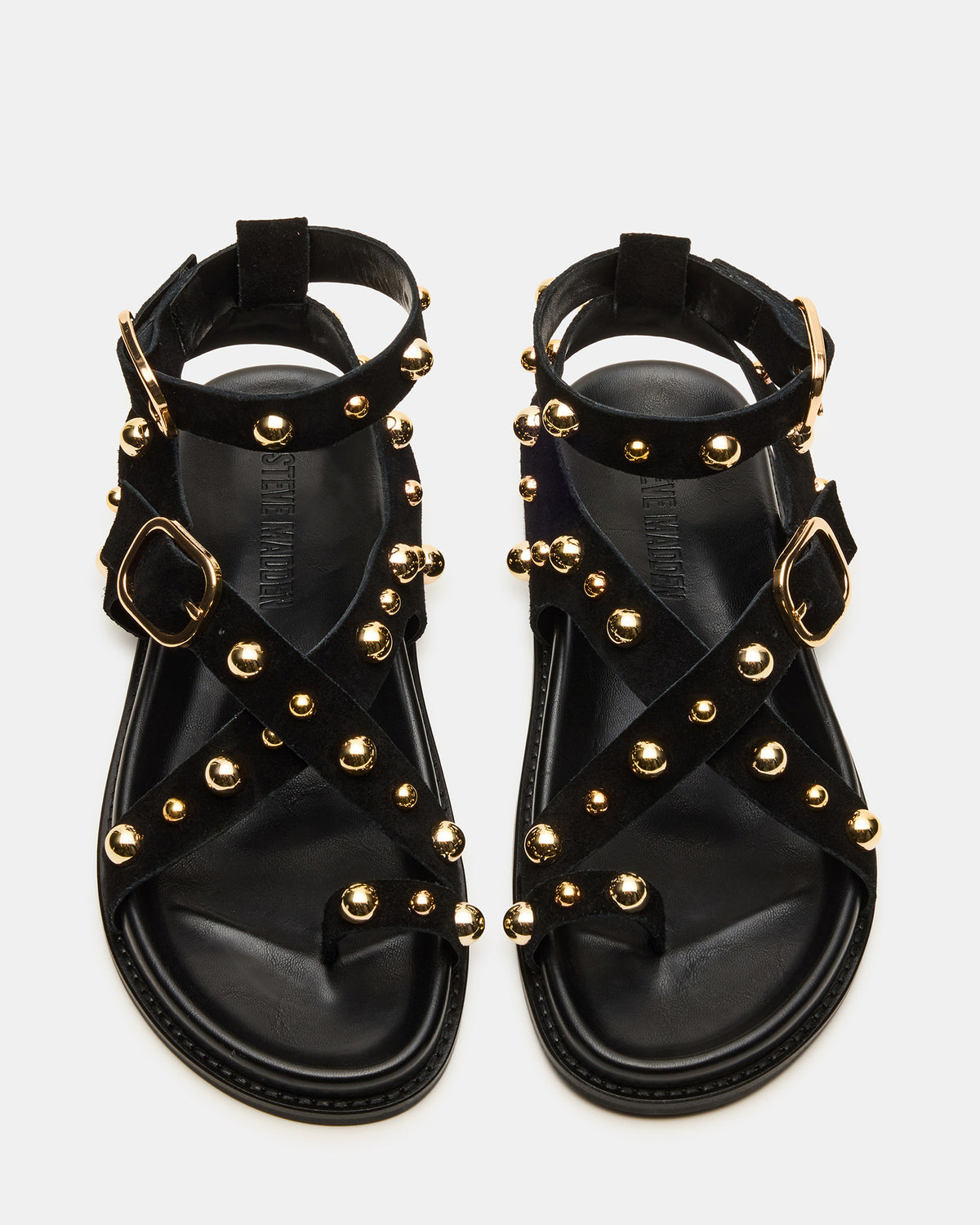 LINEAR Black Suede Strappy Footbed Studded Women's Sandal