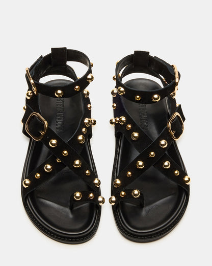 LINEAR Black Suede Strappy Footbed Studded Women's Sandal