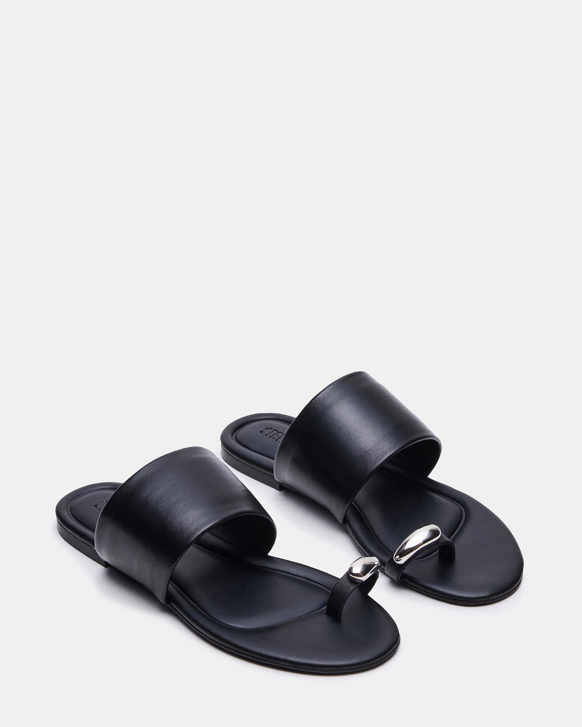 DECADENT Black Leather Rounded-Toe Slide Women's Sandal