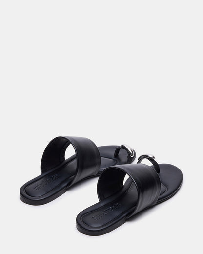 DECADENT Black Leather Rounded-Toe Slide Women's Sandal