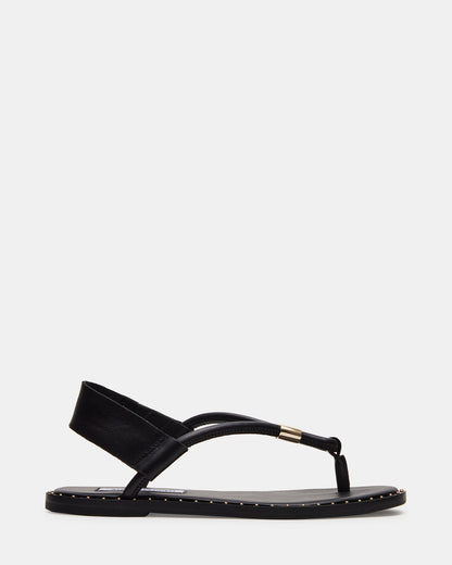 MEDUZA Black Leather Women's Studded Thong Sandal