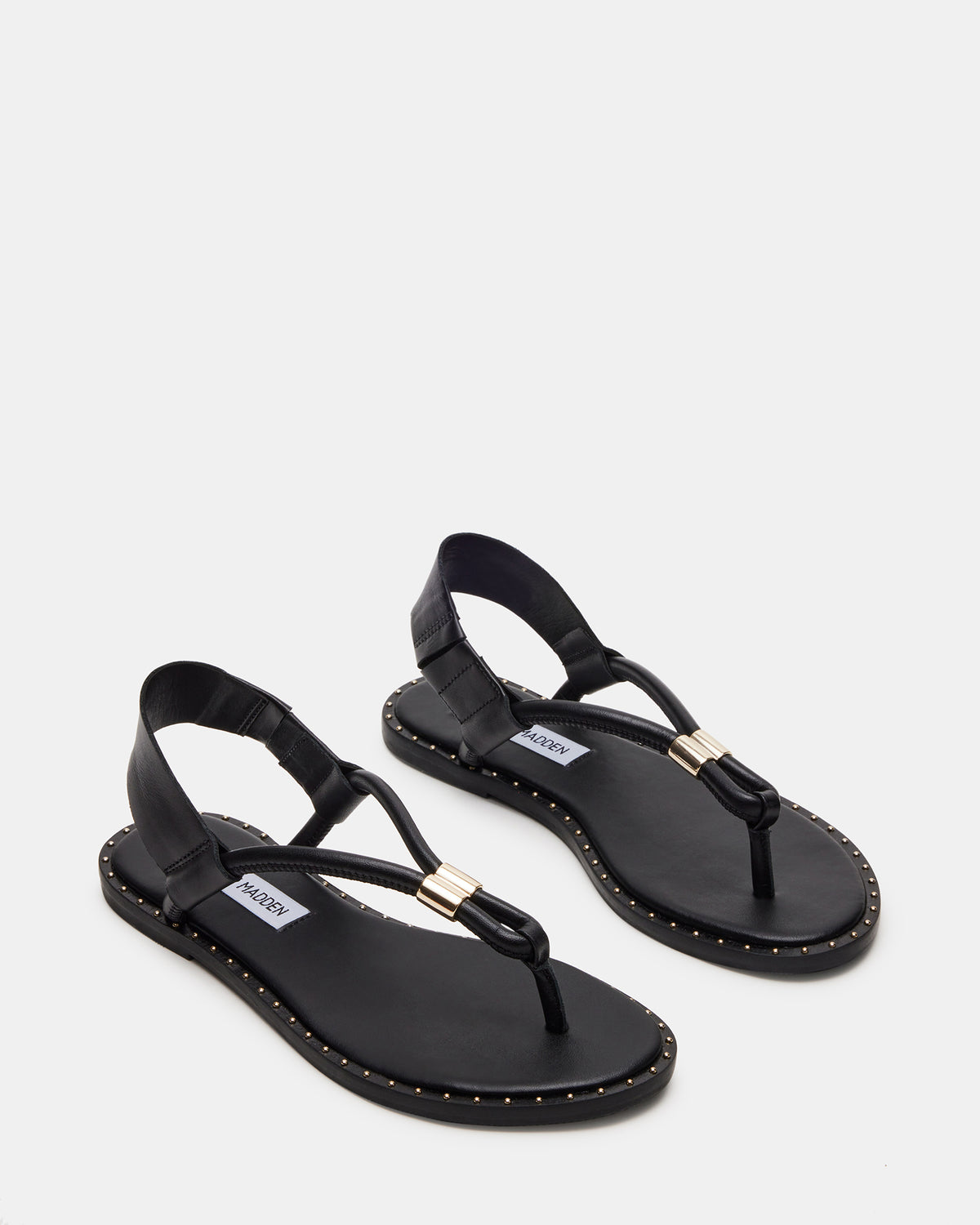 MEDUZA Black Leather Women's Studded Thong Sandal