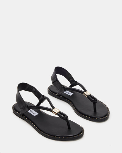 MEDUZA Black Leather Women's Studded Thong Sandal
