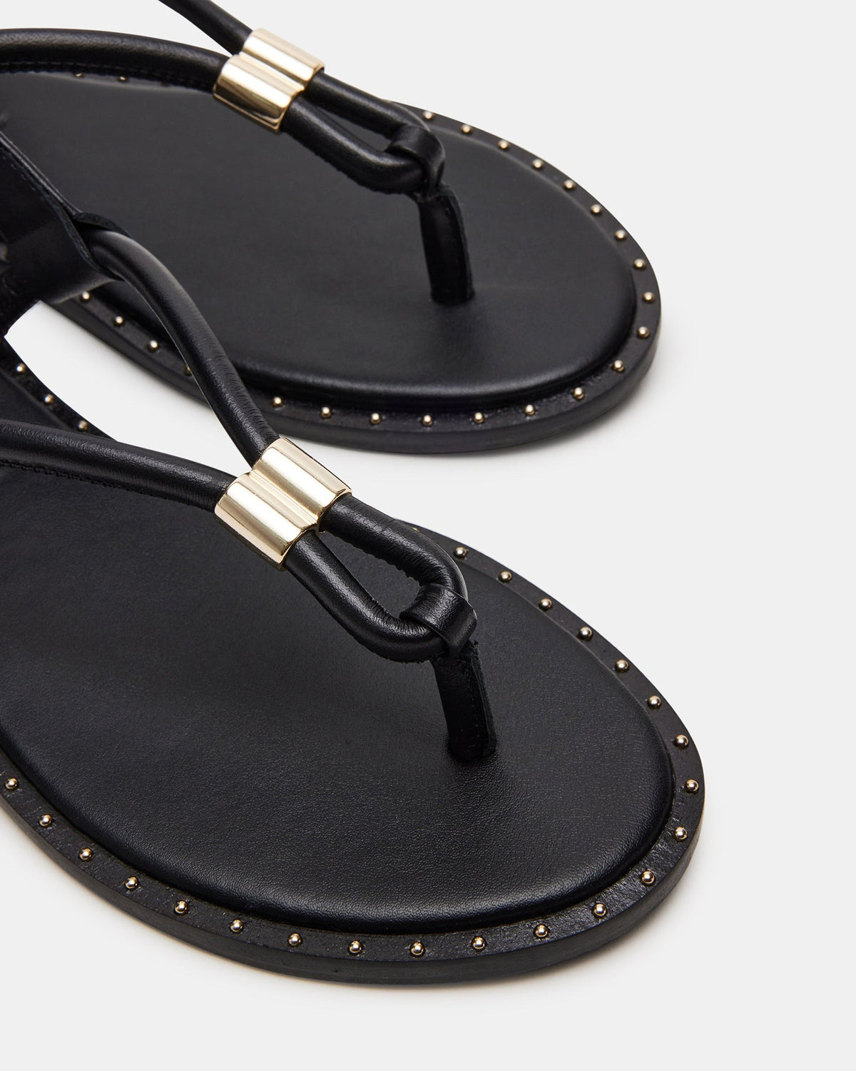 MEDUZA Black Leather Women's Studded Thong Sandal