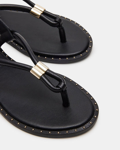 MEDUZA Black Leather Women's Studded Thong Sandal