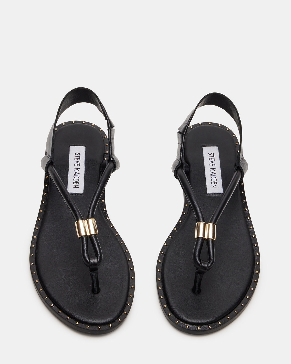 MEDUZA Black Leather Women's Studded Thong Sandal