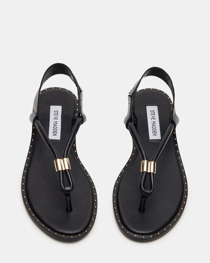 MEDUZA Black Leather Women's Studded Thong Sandal