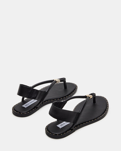 MEDUZA Black Leather Women's Studded Thong Sandal
