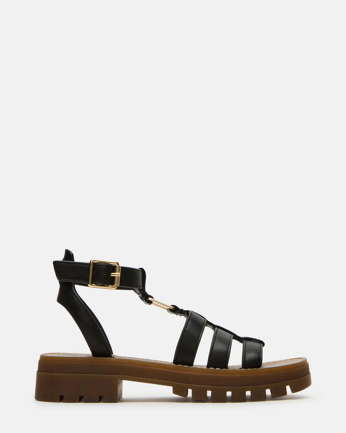 JARELLI Black Leather Strappy Platform Women's Sandal