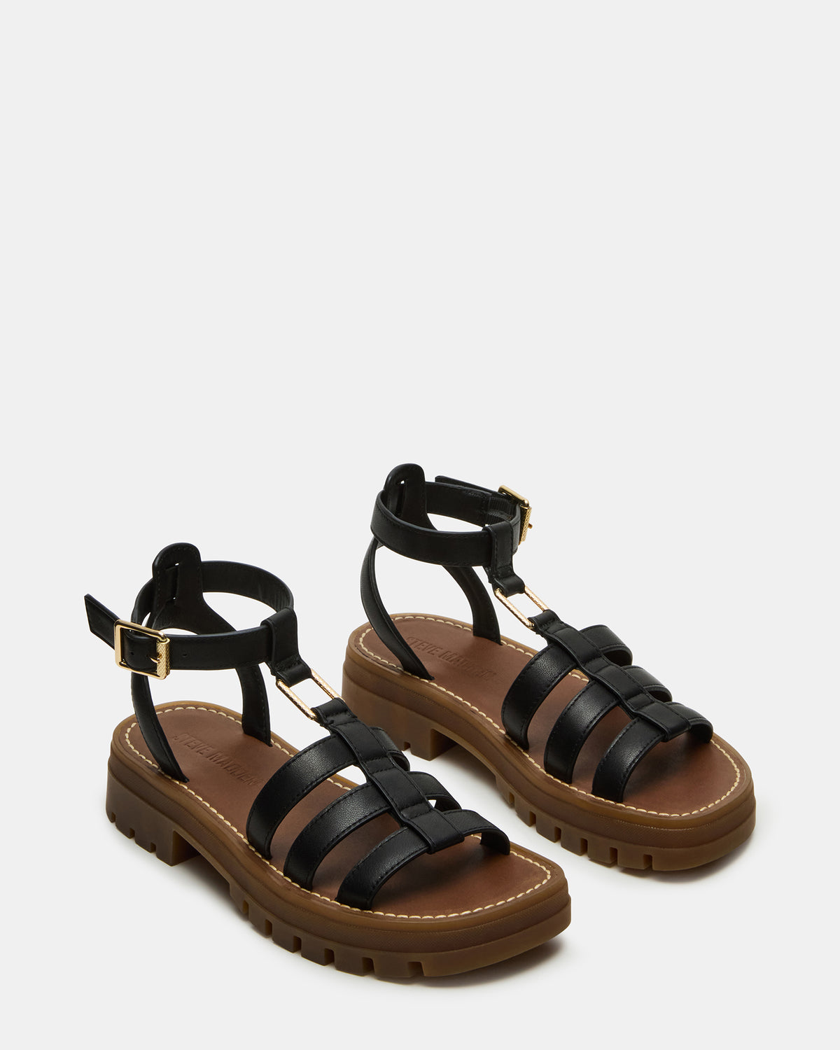 JARELLI Black Leather Strappy Platform Women's Sandal