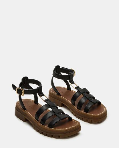 JARELLI Black Leather Strappy Platform Women's Sandal