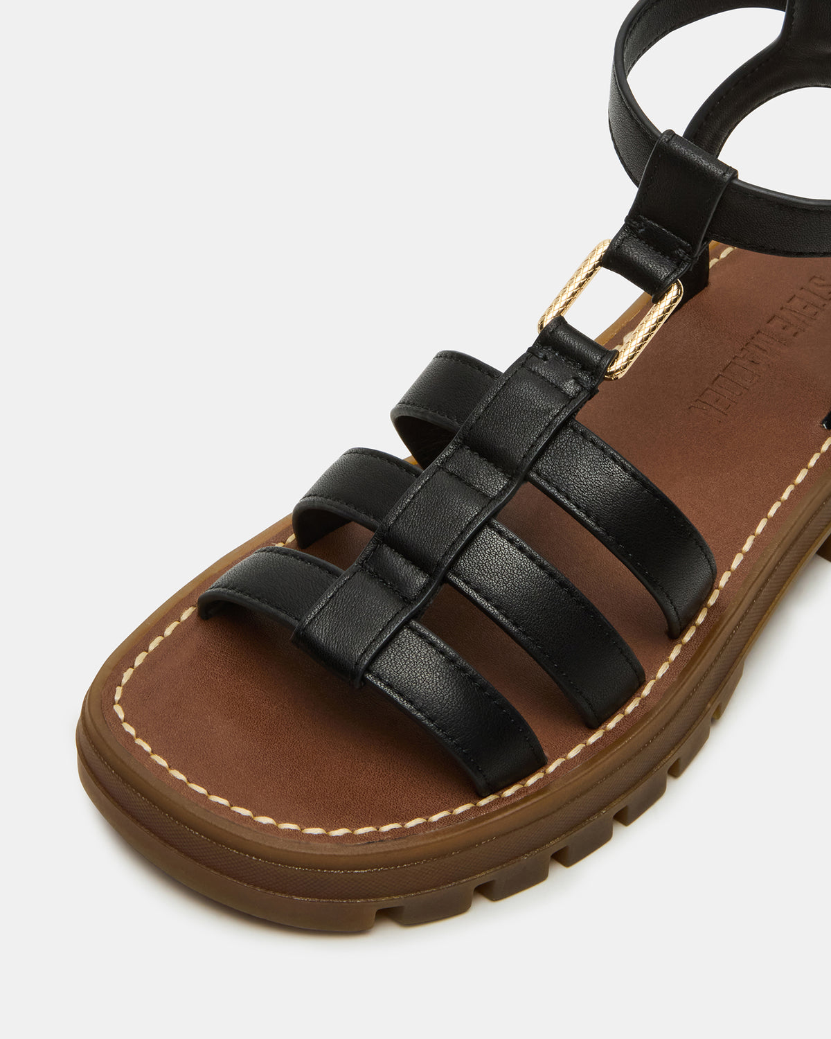 JARELLI Black Leather Strappy Platform Women's Sandal