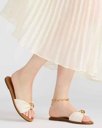 DIPSY White Leather Slide Rounded Toe Women's Sandal