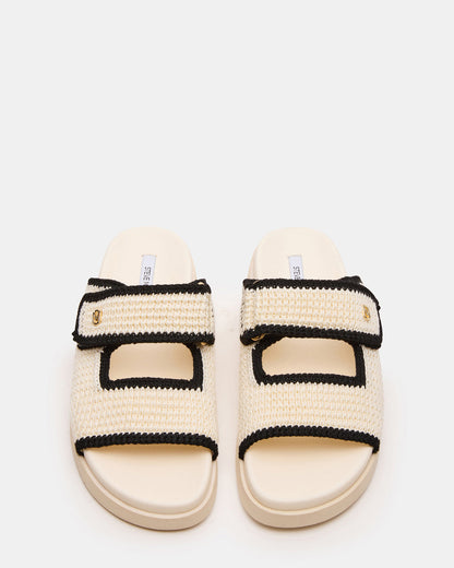 MAYSIE Cream Multi Woven Flatform Footbed Slide Women's Sandal