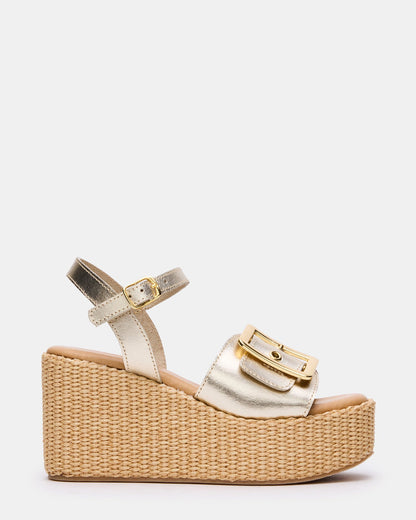CIDER Gold Leather Platform Wedge Women's Sandal