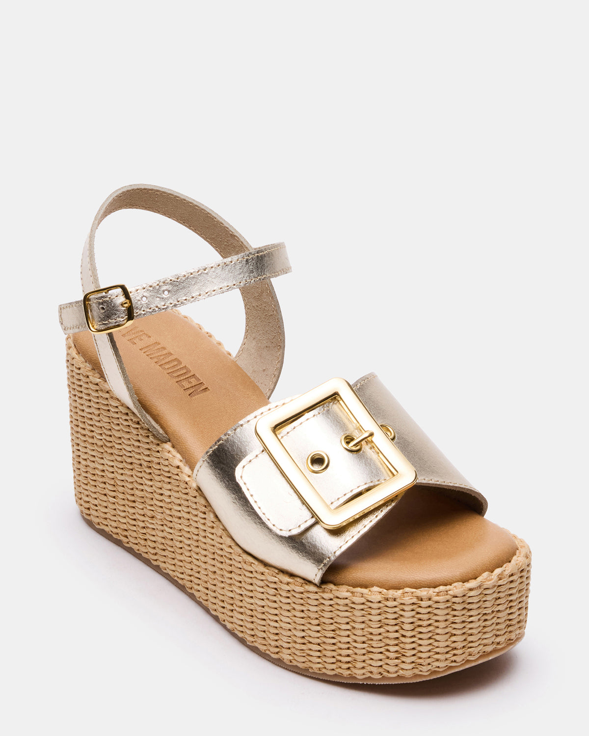 CIDER Gold Leather Platform Wedge Women's Sandal