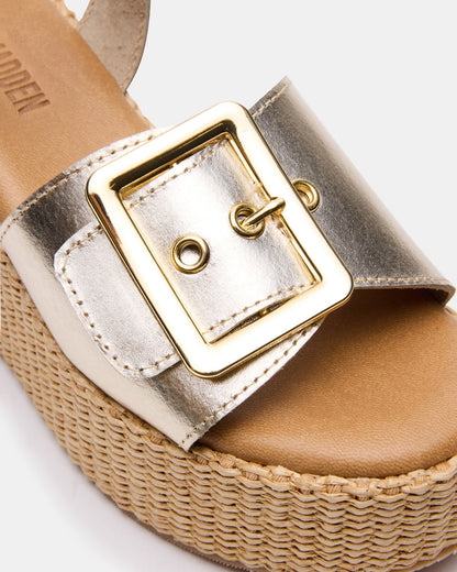 CIDER Gold Leather Platform Wedge Women's Sandal