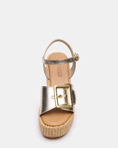 CIDER Gold Leather Platform Wedge Women's Sandal