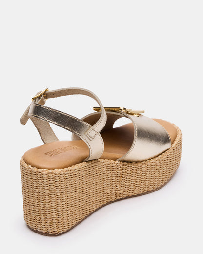 CIDER Gold Leather Platform Wedge Women's Sandal