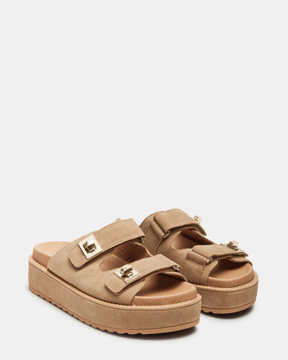 BIGSCHMONA Taupe Suede Women's Platform Slide Sandal
