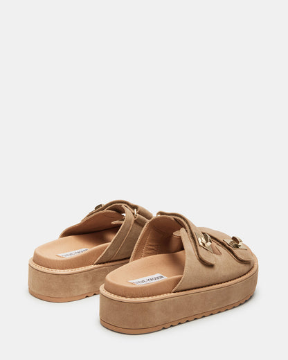 BIGSCHMONA Taupe Suede Women's Platform Slide Sandal