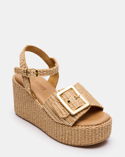 CIDER Natural Raffia Platform Wedge Women's Sandal