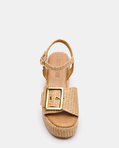CIDER Natural Raffia Platform Wedge Women's Sandal