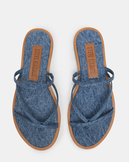 ELLERY Denim Fabric Strappy Thong Slide Women's Sandal