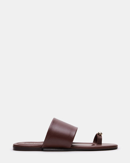 DECADENT Brown Leather Rounded-Toe Slide Women's Sandal
