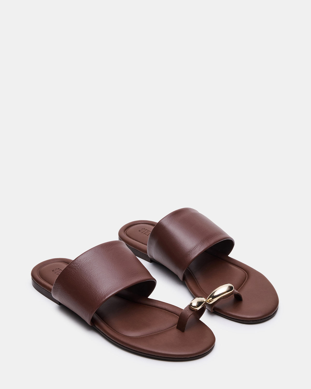DECADENT Brown Leather Rounded-Toe Slide Women's Sandal