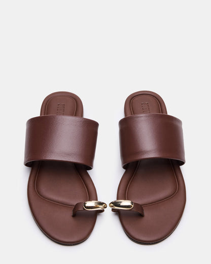 DECADENT Brown Leather Rounded-Toe Slide Women's Sandal