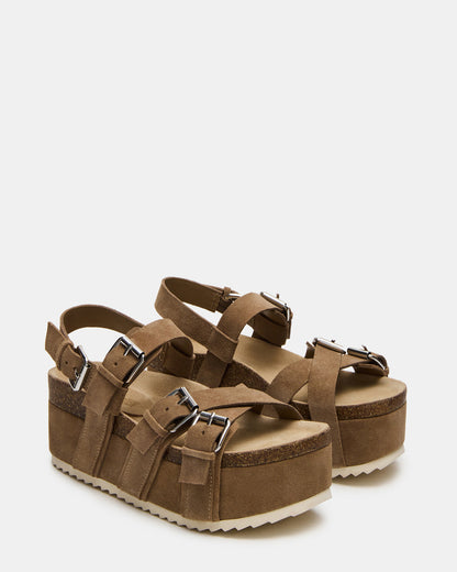 KIWI Taupe Suede Women's Strappy Platform Sandal