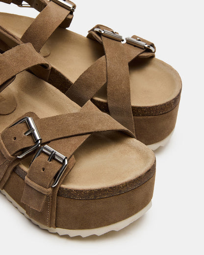 KIWI Taupe Suede Women's Strappy Platform Sandal