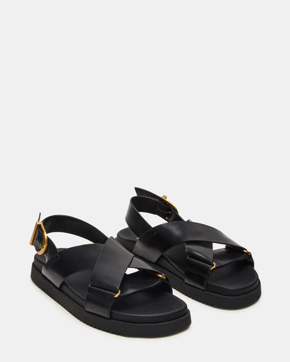 DONELLI Black Leather Strappy Footbed Women's Sandal